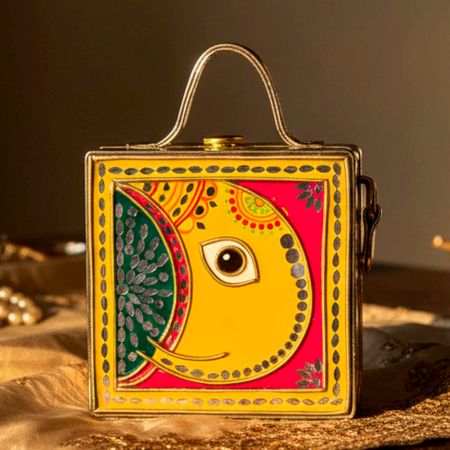Mini Ganpati Lippan Art Handcrafted Square Sling Bag